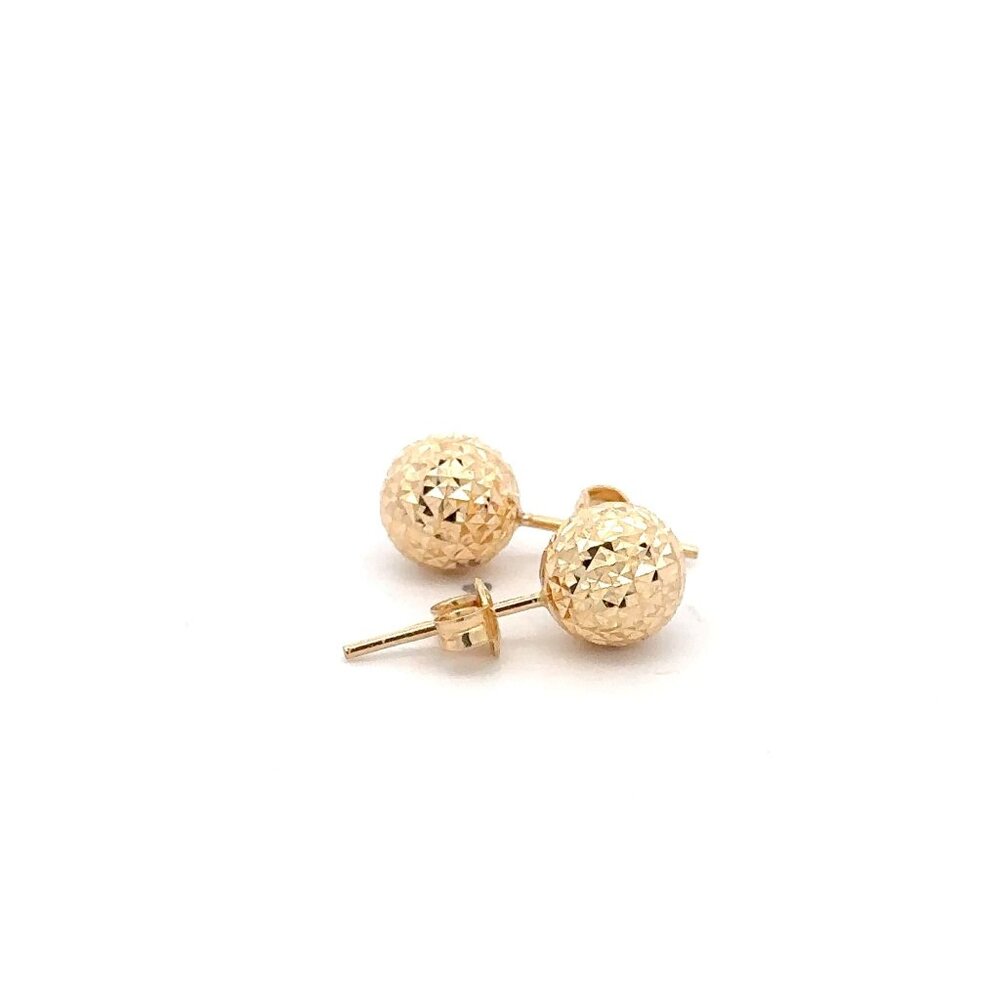18K Gold Earrings Stud Balls Textured - Picture 7 of 11